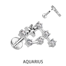  Ezüst Színű 316L Orvosi Acél Labret Piercing Vízöntő Csillagjegy egyéb ékszer