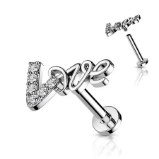  Ezüst Színű 316L Orvosi Acél Love Felirattal Díszített Egyenesszárú Labret Piercing egyéb ékszer