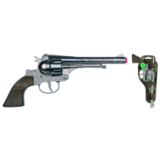 Ezüst színű fém cowboy revolver 12 lövés katonásdi