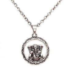  Ezüst színű indiai Ganésa-Elefánt gyerek nyaklánc medállal, ezüst színű nyaklánc