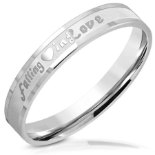  Ezüst színű nemesacél gyűrű falling in love felirattal-2&quot;&quot; gyűrű