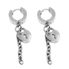  Ezüst színű nemesacél Szív Lakat fülbevaló lánccal fülbevaló