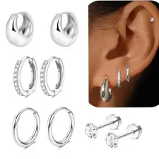  Ezüst Színű Orvosi Acél Piercing Szett - 8 db fülbevaló
