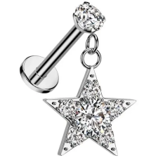  Ezüst Színű Push-in Labret Piercing Cirkónia Kővel Csillag Medállal egyéb ékszer