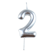 Ezüst színű számgyertya – 2 party kellék