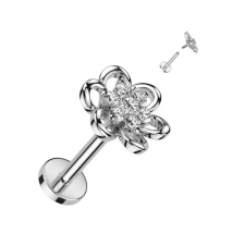  Ezüst Színű Virággal Díszített 316L Orvosi Acél Egyenesszárú Labret Piercing egyéb ékszer