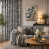  Ezüst virágmintás sötétítő függöny – Elegáns szürke bársony dekorfüggöny fényes mintával – ezüst ringlikkel 140X250cm