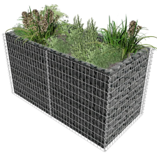 Ezüstszínű acél gabion magaságyás 180 x 90 x 100 cm kerti tárolás