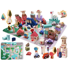  Fa építőkockák 135 elemes város puzzle barkácsolás, építés