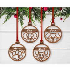 Fa karácsonyfadísz – kutyás motívumokkal (4 aranyos dizájn) dekorációs kellék
