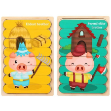  Fa puzzle csíkok - kétoldalas - A három kismalac (mese) fajáték