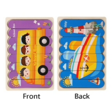  Fa puzzle csíkok - kétoldalas - Hajó és busz egyéb bébijáték