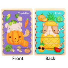 Fa puzzle csíkok - kétoldalas - Zöldségek és gyümölcsök fajáték