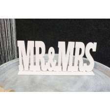 Fa "Mr & Mrs" felirat talppal fehér 25cm dekorációs kellék