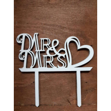 Fa - "Mr & Mrs" tortadísz szíves fehér 11,5cm dekorációs kellék