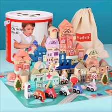 Fa város építő készlet gyerekeknek 3+ puzzle szőnyeg és alakzatválogató puzzle, kirakós