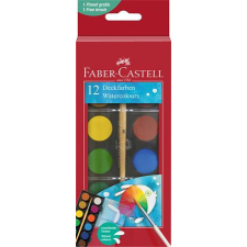 FABER-CASTELL Vízfesték, 12 darabos, 24 mm, ecsettel, FABER-CASTELL ecset, festék