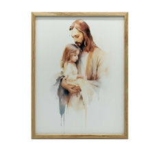 FAKERETES FALI PLAKÁT, JÉZUS BABÁT TARTOZ 50x70 CM grafika, keretezett kép
