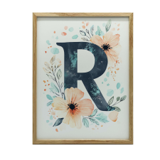 FAKERETES FALI PLAKÁT R BETŰ VIRÁGKOszorú 50x70 CM grafika, keretezett kép