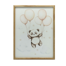 FAKERETES FALI PLAKÁT SÖTÉTBARNA MOSOLYGÓ PANDA 50X70 CM grafika, keretezett kép