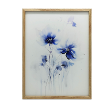 FAKERETES PLAKÁT FALRA SÖTÉTBARNA KÉK VIRÁGOK 50x70 CM grafika, keretezett kép