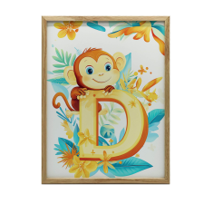 FAKERETES PLAKÁT FALRA SÖTÉTBARNA MAJOM BETŰ D 30x40 CM grafika, keretezett kép