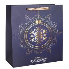 Fakopáncs Ajándéktasak - közepes (kék alapon, arany gömbdísz) ajándéktasak