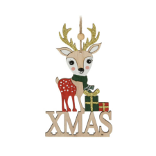 Fakopáncs Karácsonyi dekorációs figura (előre néző rénszarvas XMAS felirattal) karácsonyi dekoráció