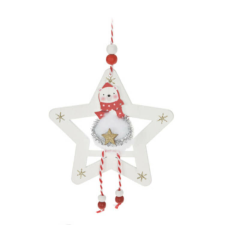 Fakopáncs Karácsonyi dekorációs figura (Jegesmedve piros sállal, fehér ruhában arany színű csillaggal, fehér csillagban) karácsonyi dekoráció