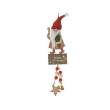 Fakopáncs Karácsonyi dekorációs figura (Mikulás pöttyös sapkában, kezében mini karácsonyfával) karácsonyi dekoráció
