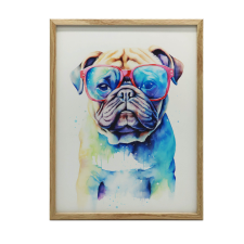 FALAPAKÁT FAKERETES MEDVE LILA KAPCSINÁBAN 50x70 grafika, keretezett kép