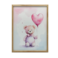 FALI PLAKÁT ARANY ALUMÍNIUM KERETES MEDVE Léggömbbel 40x50 CM grafika, keretezett kép