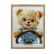 FALI PLAKÁT ARANY KERETBEN, MOSOLYGÓ MEDVE 70x100 grafika, keretezett kép