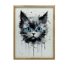 FALI PLAKÁT ARANY KERETES MACSKA Akvarell színben 70X100 CM grafika, keretezett kép