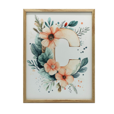 FALI PLAKÁT C BETŰ VIRÁGOK ÉS LEVELEK 40x50 CM KERET NÉLKÜL grafika, keretezett kép