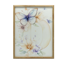 FALI PLAKÁT D BETŰ VIRÁGOK LEPKÉK SÖTÉTBARNA KERETBEN 30x40 CM grafika, keretezett kép