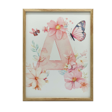 FALI PLAKÁT FA KERETBEN HASONLÓ VIRÁGOK ÉS LEPKÉK 30x40 CM grafika, keretezett kép