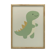 FALI PLAKÁT FEHÉR FA KERETBEN MOSOLYOGÓ DINOSZAURUS 30X40 grafika, keretezett kép