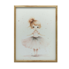 FALI PLAKÁT FEHÉR FA KERETBEN, RÓZSASZÍN BALLERINA 30x40 grafika, keretezett kép