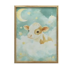 FALI PLAKÁT FEHÉR FAKERETES TEHÉN FELHŐKKEL 30x40 CM grafika, keretezett kép