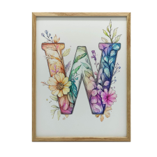 FALI PLAKÁT FEHÉR KERETBEN W BETŰ VIRÁGAL 30x40 CM grafika, keretezett kép