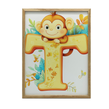 FALI PLAKÁT FEKETE KERETBEN HAPPY MONKEY T BETŰVEL 50X70 CM grafika, keretezett kép
