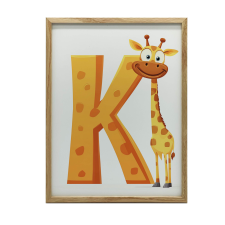 FALI PLAKÁT GYERMEKEKNEK ZSIRÁF K-BETŰ 40x50 CM FEKETE KERET grafika, keretezett kép