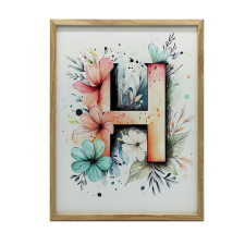 FALI PLAKÁT H BETŰ VIRÁGOS DÍSZ KERET NÉLKÜL 70x100 CM grafika, keretezett kép