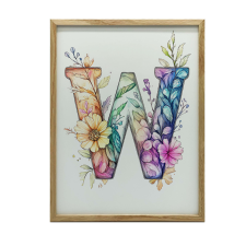 FALI PLAKÁT KERETBEN, FEKETE W BETŰ VIRÁGAL 30x40 CM grafika, keretezett kép