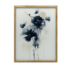 FALI PLAKÁT SÖTÉTKÉK VIRÁGOK ARANY KERETBEN 30x40 CM grafika, keretezett kép
