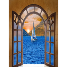 Falikép Fakapu, tenger, csónak, 200 x 255 cm grafika, keretezett kép