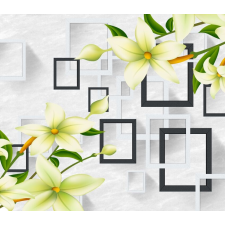  Falikép Liliomok fehér és fekete négyzetekkel 300 x 200 cm tapéta, díszléc és más dekoráció
