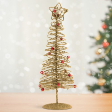 Family Asztali, glitteres, fém karácsonyfa, 28 cm, arany, 58622B karácsonyi dekoráció