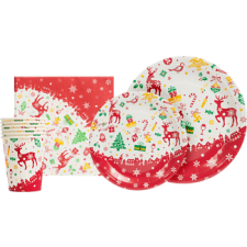 FAMILY CHRISTMAS 58224A Karácsonyi papír teríték szett - 12 tányér, 6 pohár, 20 szalvéta karácsonyi textilia